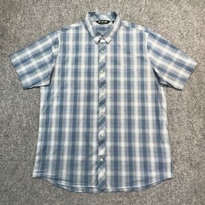 Travis Mathew Plaid Button Down Shirt Mens XL Blue Short Sleeve